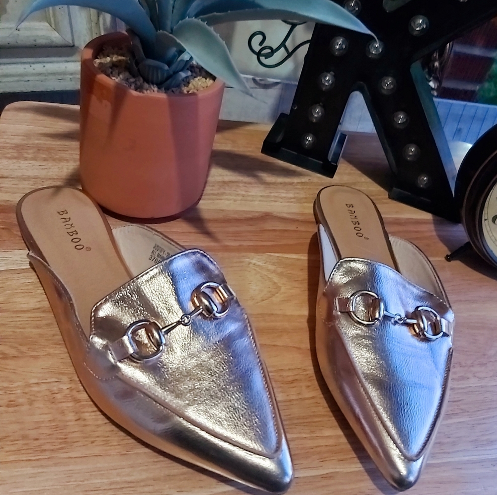 Bamboo Gold Metallic Mules